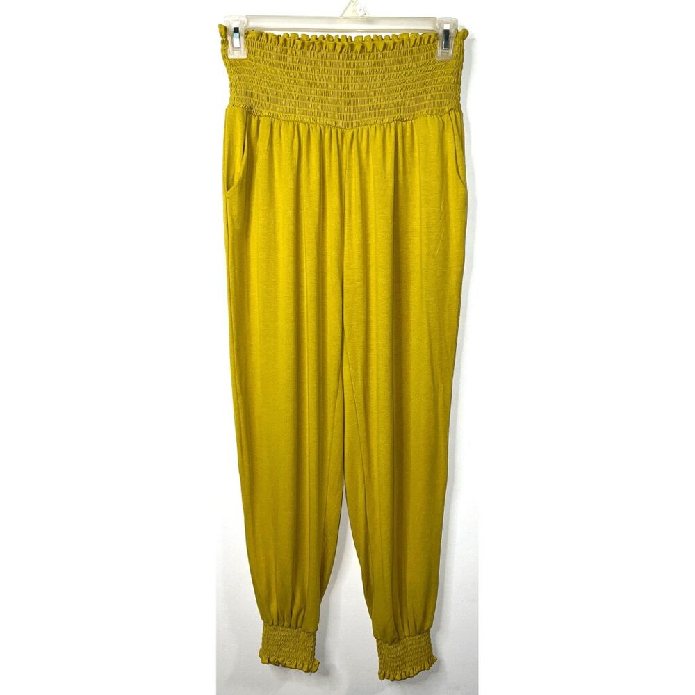 Womens Mustard Yellow Smocked Waistband Jogger Pants 1X By Zenana